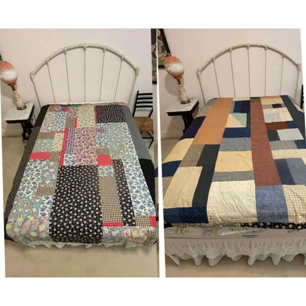 1930s strip quilt summer winter double sided feed sack improvisational quilt Siz
